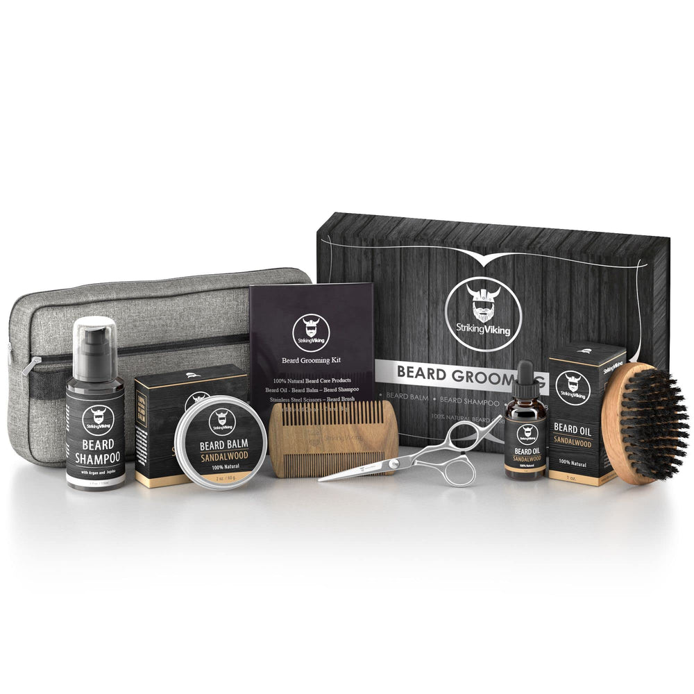 Striking Viking packaging highlights premium grooming kit suitable for gifting.