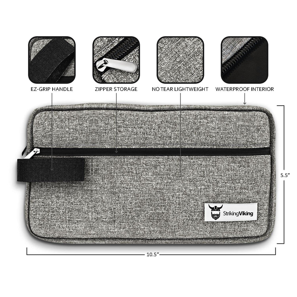 Striking Viking toiletry bag keeps essentials organized for travel readiness.