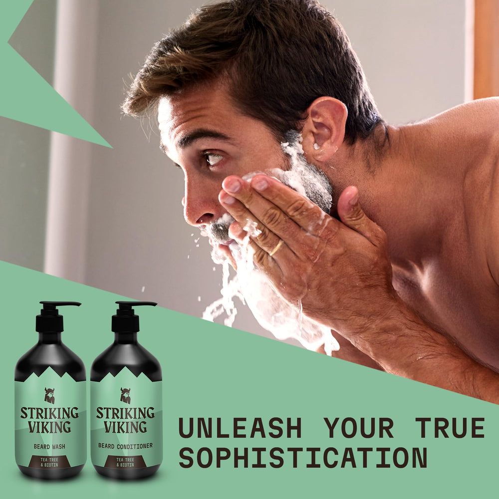 Striking Viking itch relief beard image suggests soothing comfort after grooming.