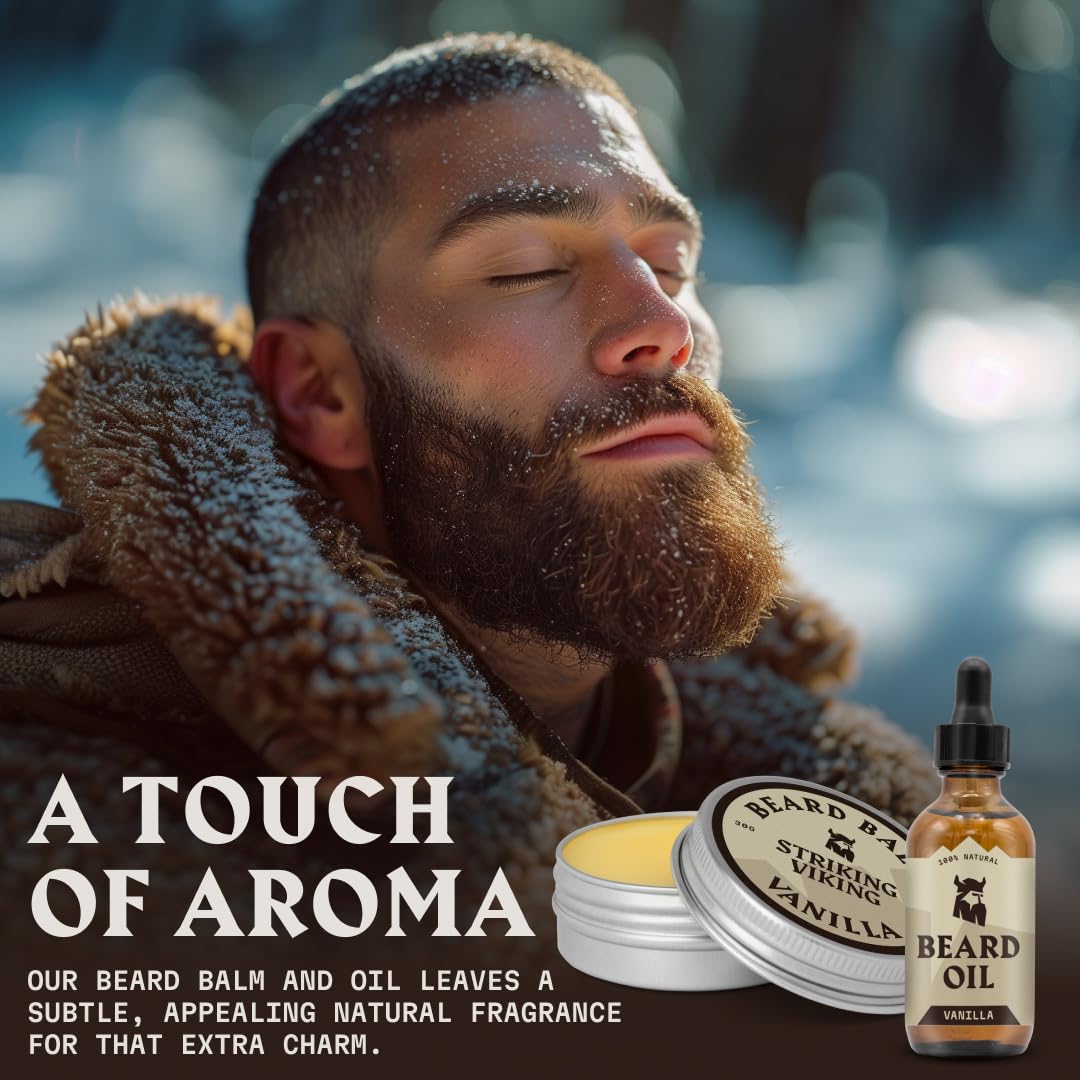Striking Viking Jojoba-Argan oil blend drop focuses on nourishing hair and skin.
