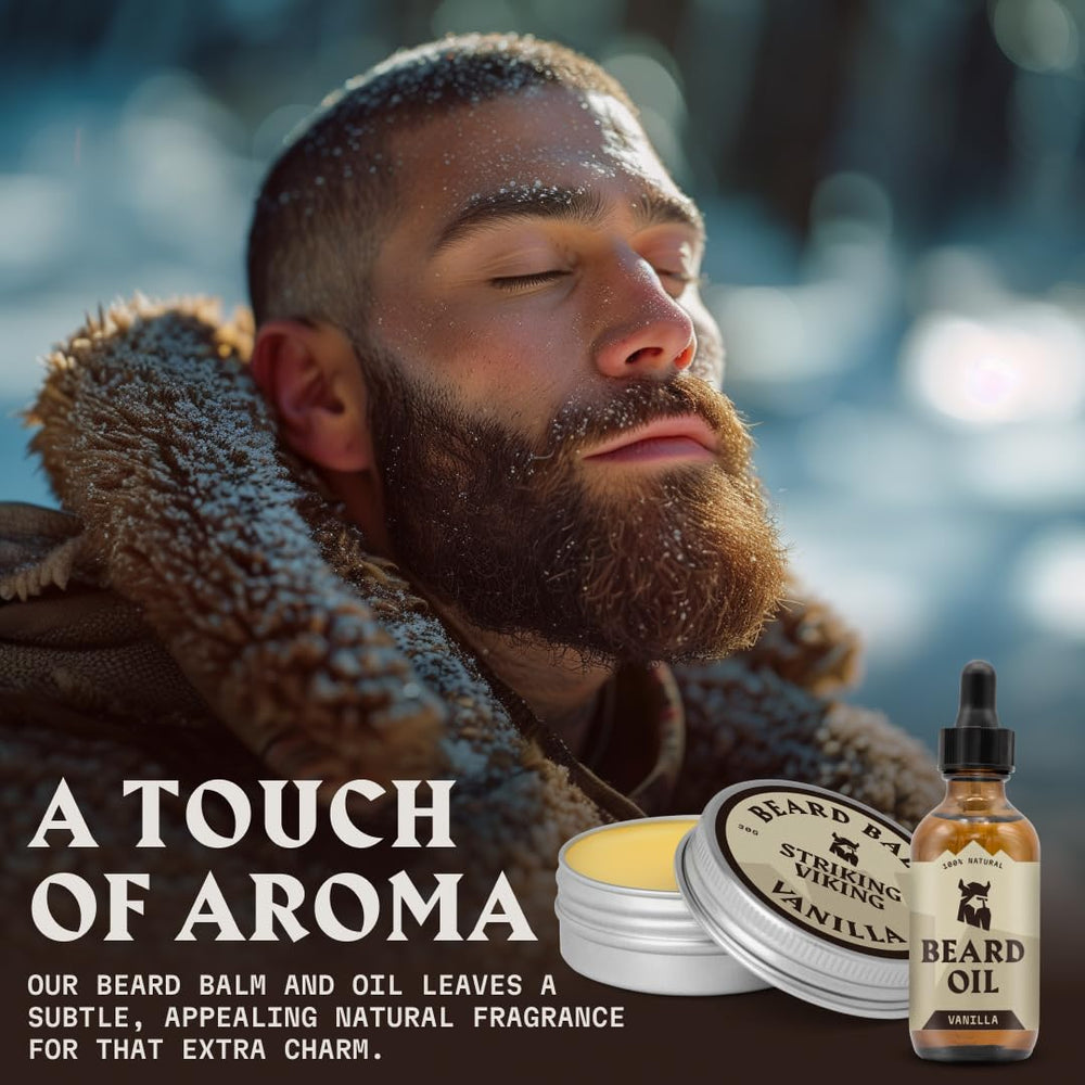Striking Viking Jojoba-Argan oil blend drop focuses on nourishing hair and skin.