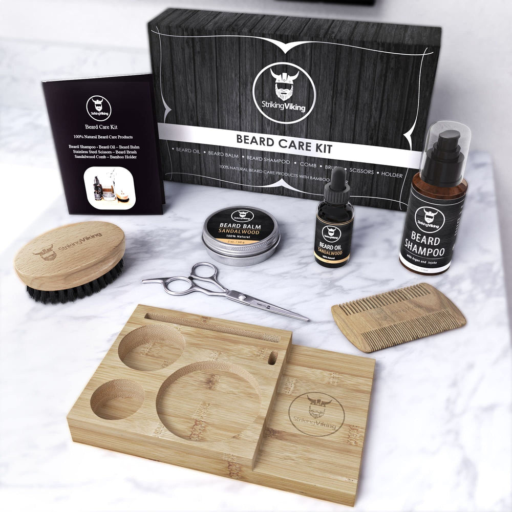 Striking Viking sandalwood beard oil for soothing daily beard care.