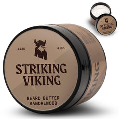 Striking Viking sandalwood beard softener bottle ready for daily hydration and styling.