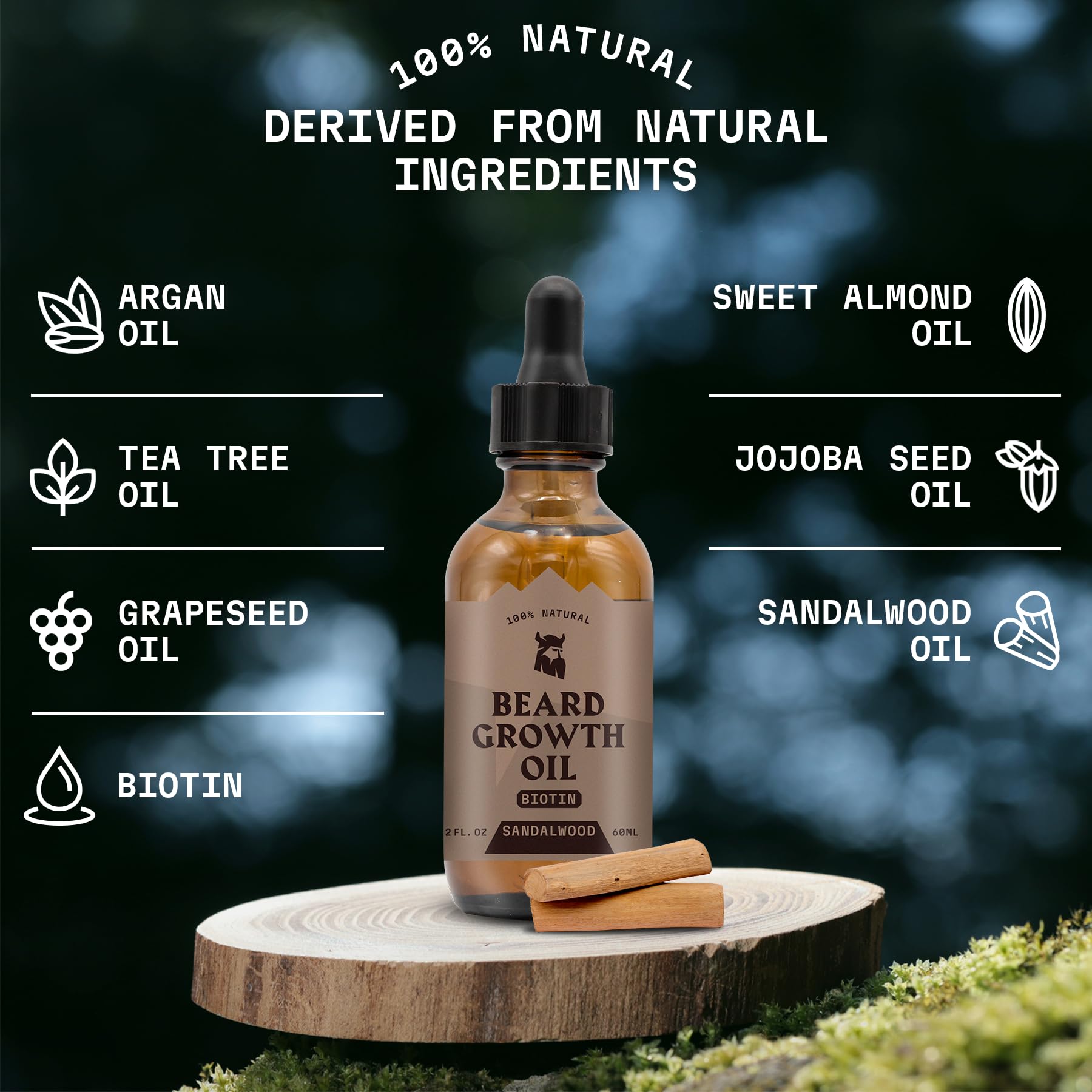 Striking Viking sandalwood scent evokes masculine aroma with everyday grooming appeal.