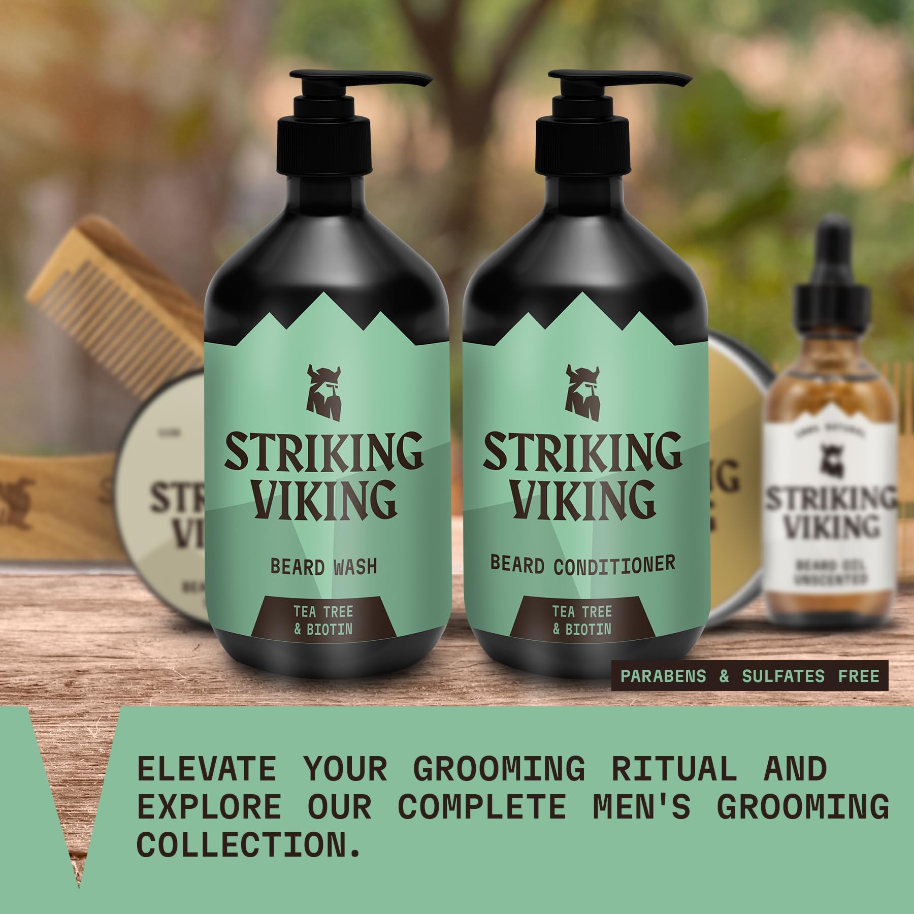 Striking Viking tea tree scent illustration highlighting refreshing masculine aroma.