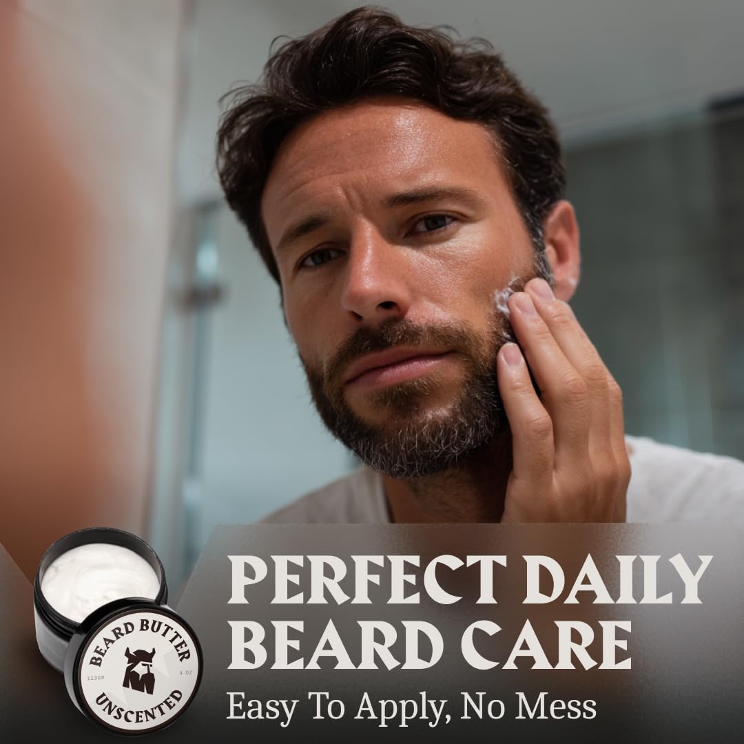 Striking Viking unscented beard butter in grooming kit demonstrates complete grooming compatibility.