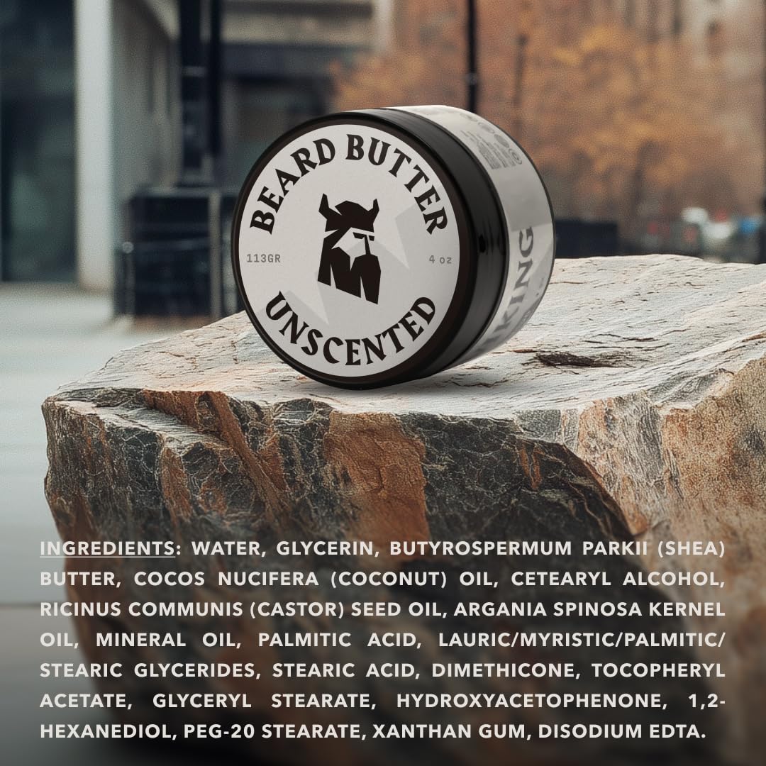 Striking Viking unscented beard butter residue-free finish supports non-greasy feel.