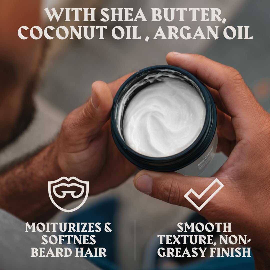 Striking Viking unscented beard butter texture closeup highlights creamy non-greasy hydration.