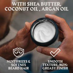Striking Viking unscented beard butter texture closeup highlights creamy non-greasy hydration.