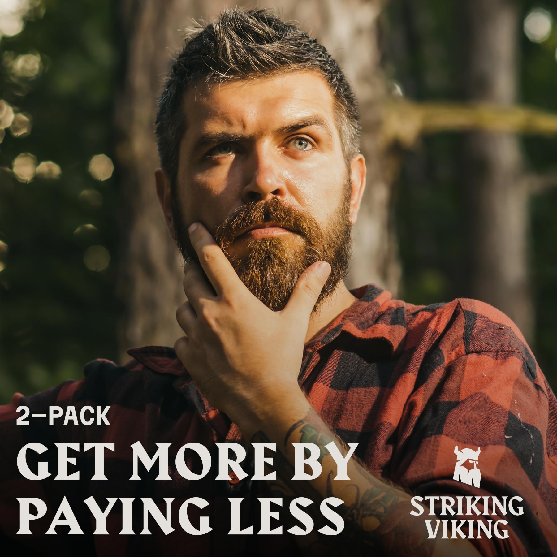 Striking Viking Vanilla Beard Oil pack front view highlights two-pack value.