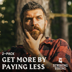Striking Viking Vanilla Beard Oil pack front view highlights two-pack value.