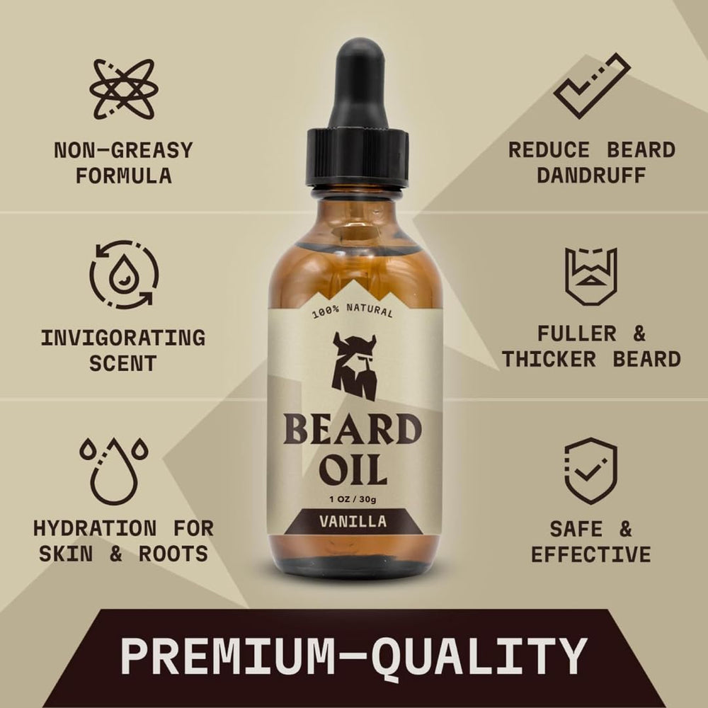 Striking Viking Vanilla Beard Oil application highlights hydrated, softly scented beard.