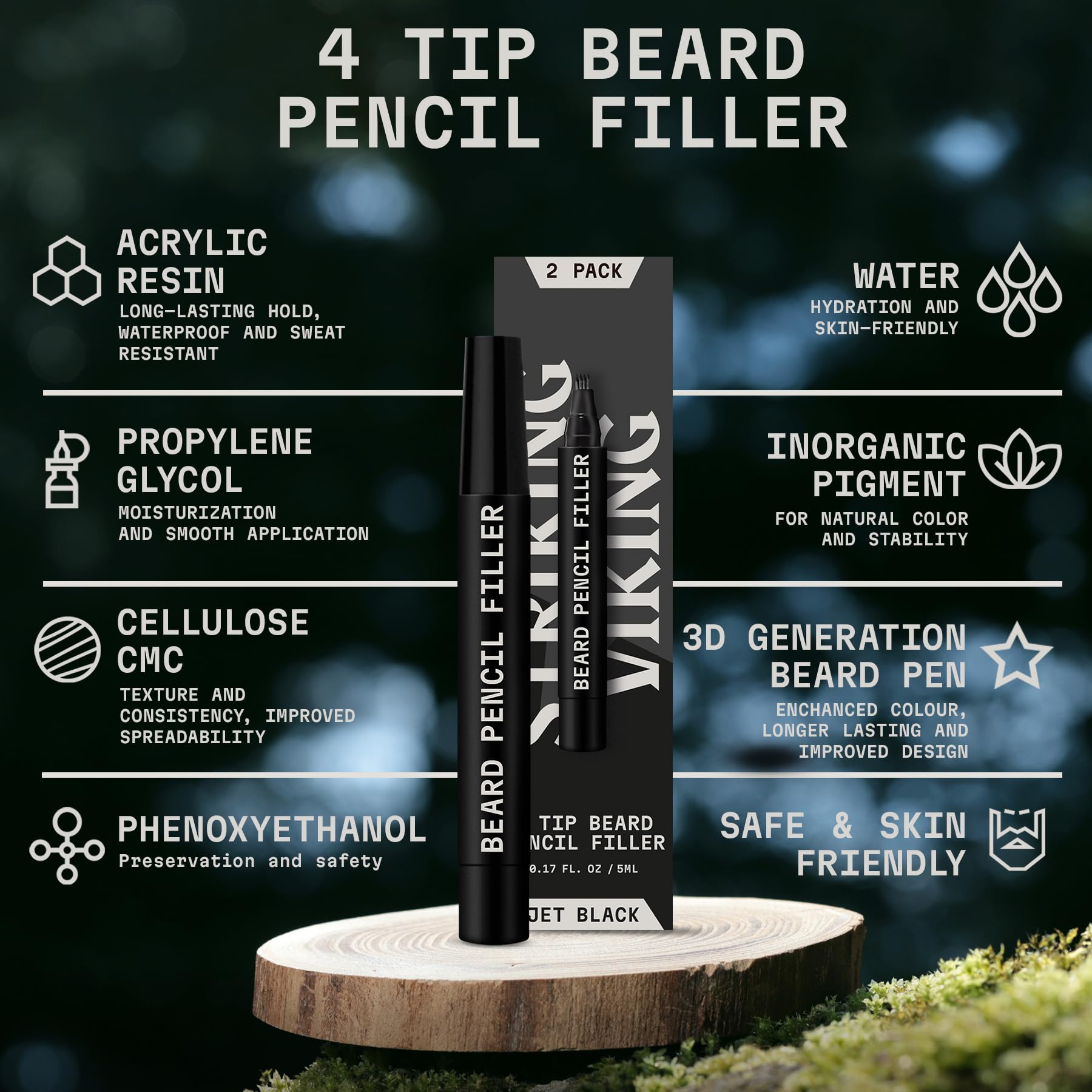 Striking Viking waterproof beard filling pen stays put during workouts and daily wear.