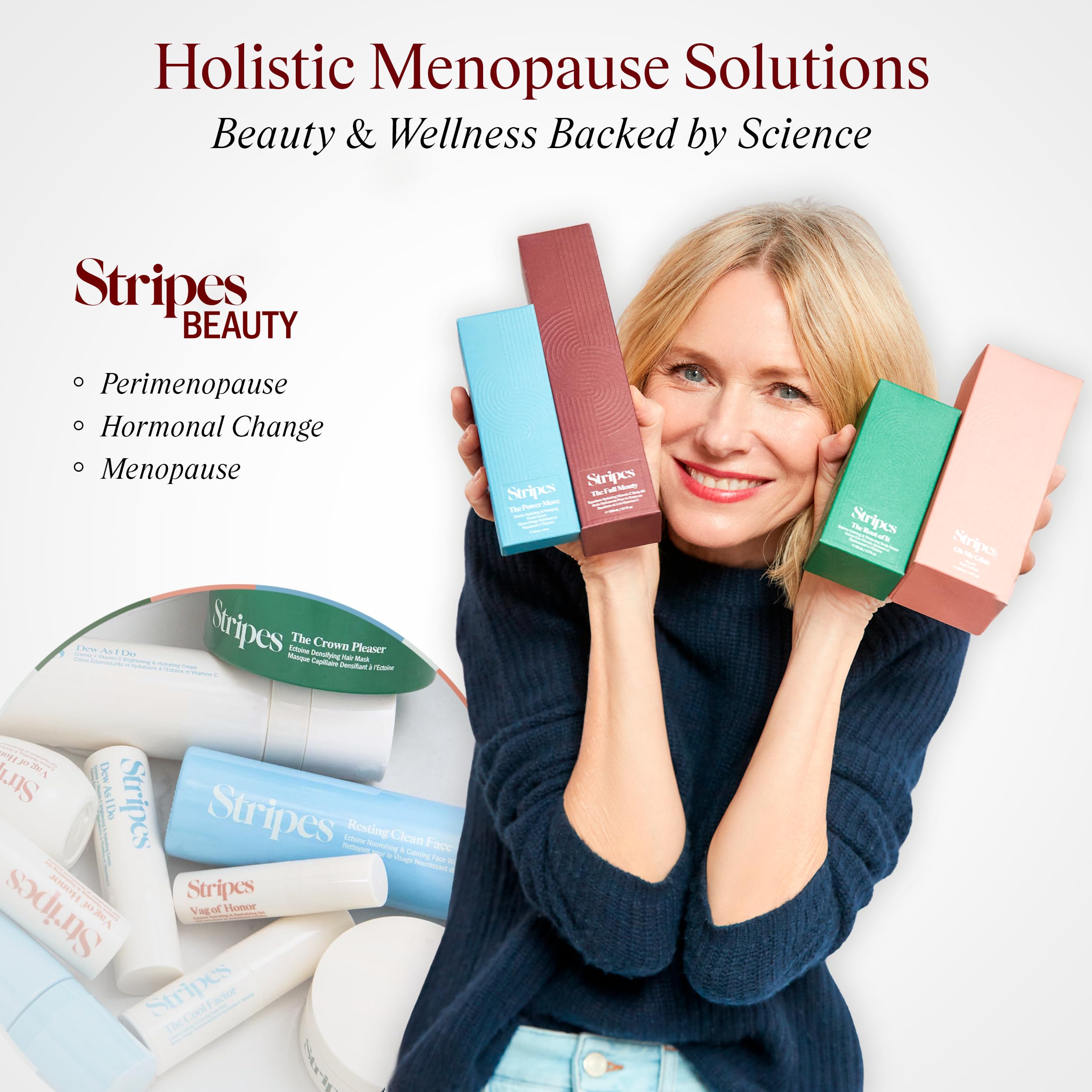 STRIPES Beauty Naomi Watts Full Monty tilted bottle demonstrates easy application and rapid absorption