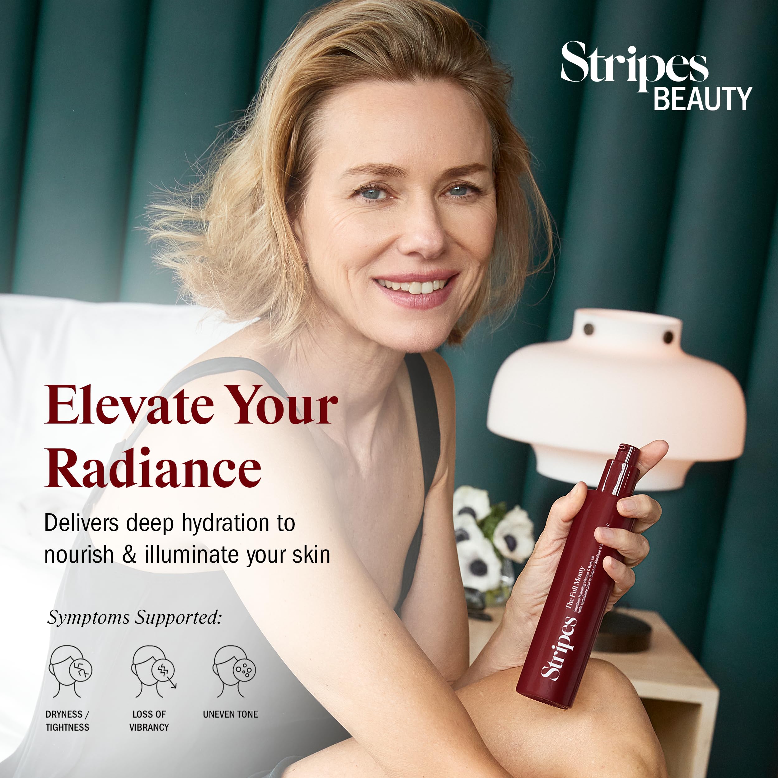 STRIPES Beauty Naomi Watts Full Monty texture-closeup reveals lightweight oil for post-shower glow