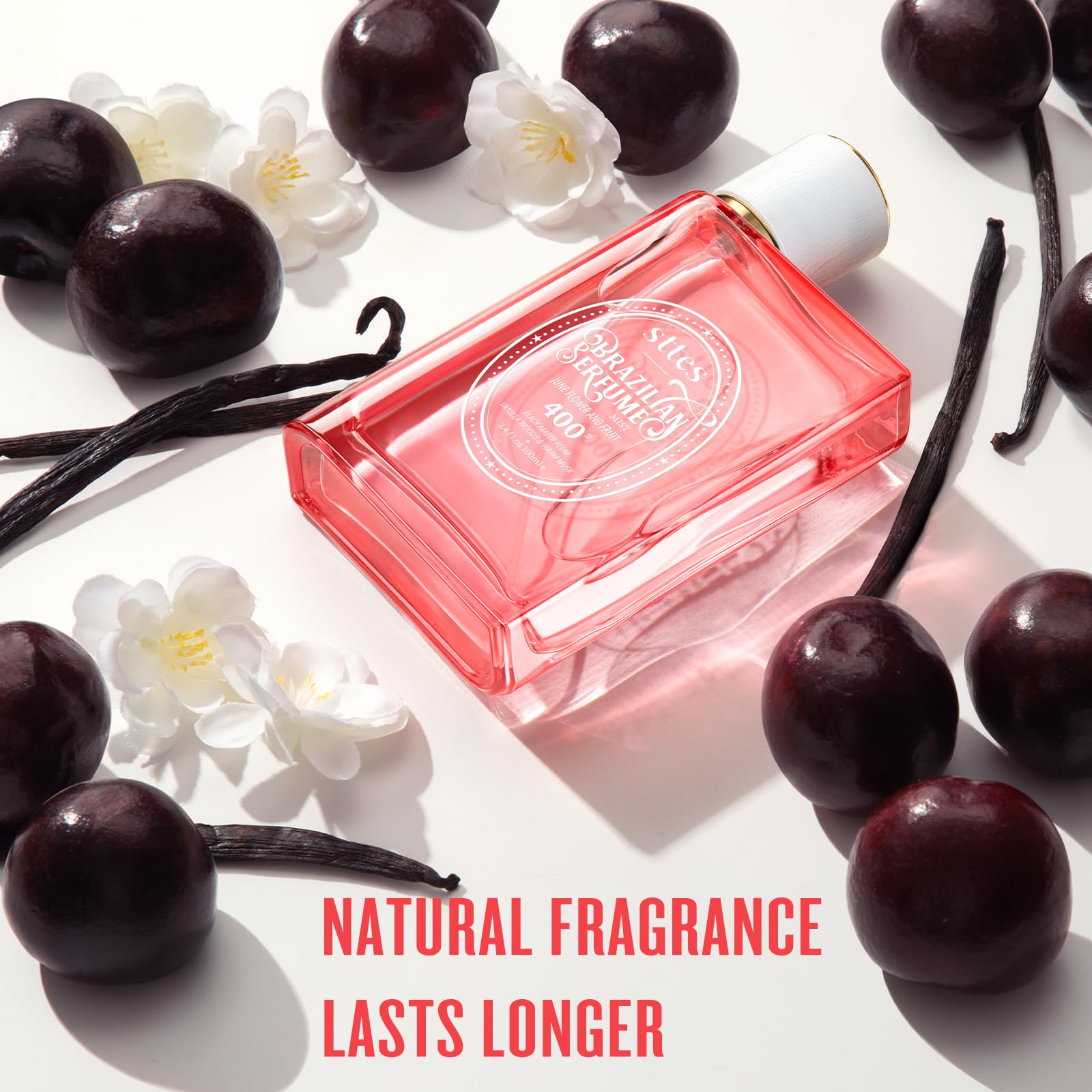 Sttes Perfume 400# June Flower Fruit base notes deliver vanilla and musk for warm longevity.