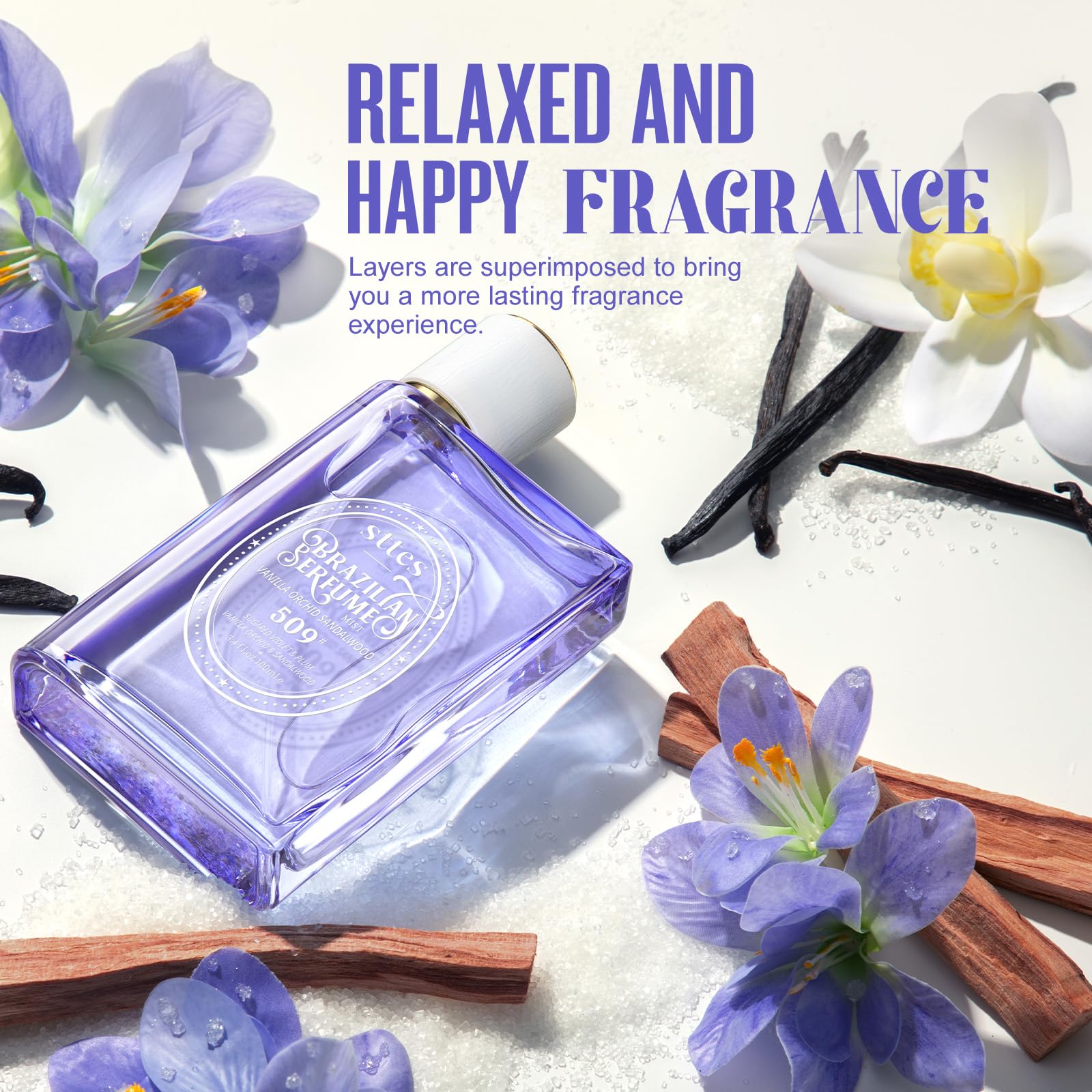 Sttes Perfume 509# sandalwood base glow on clear glass bottle