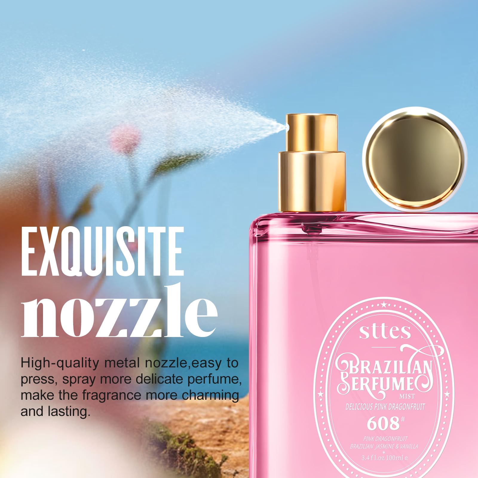 Sttes Perfume 608 lifestyle shot evokes summer scent experiences and light confidence.