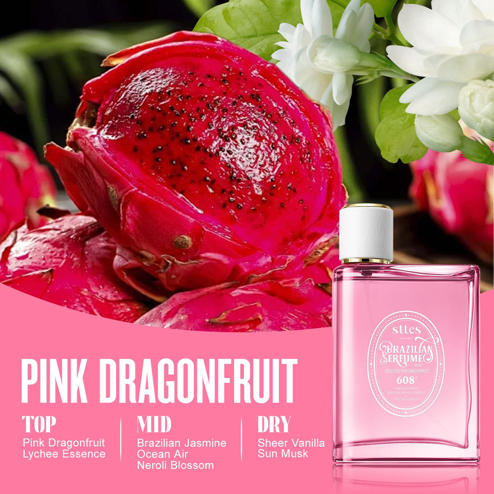 Sttes 608 pink dragonfruit bottle on shelf conveys modern fruity sophistication.