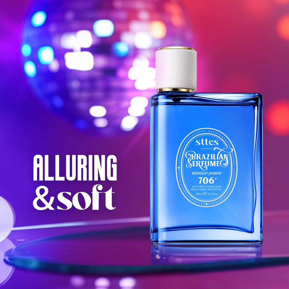 Sttes Midnight Jasmine bottle closeup emphasizes dark currant notes for evening allure.