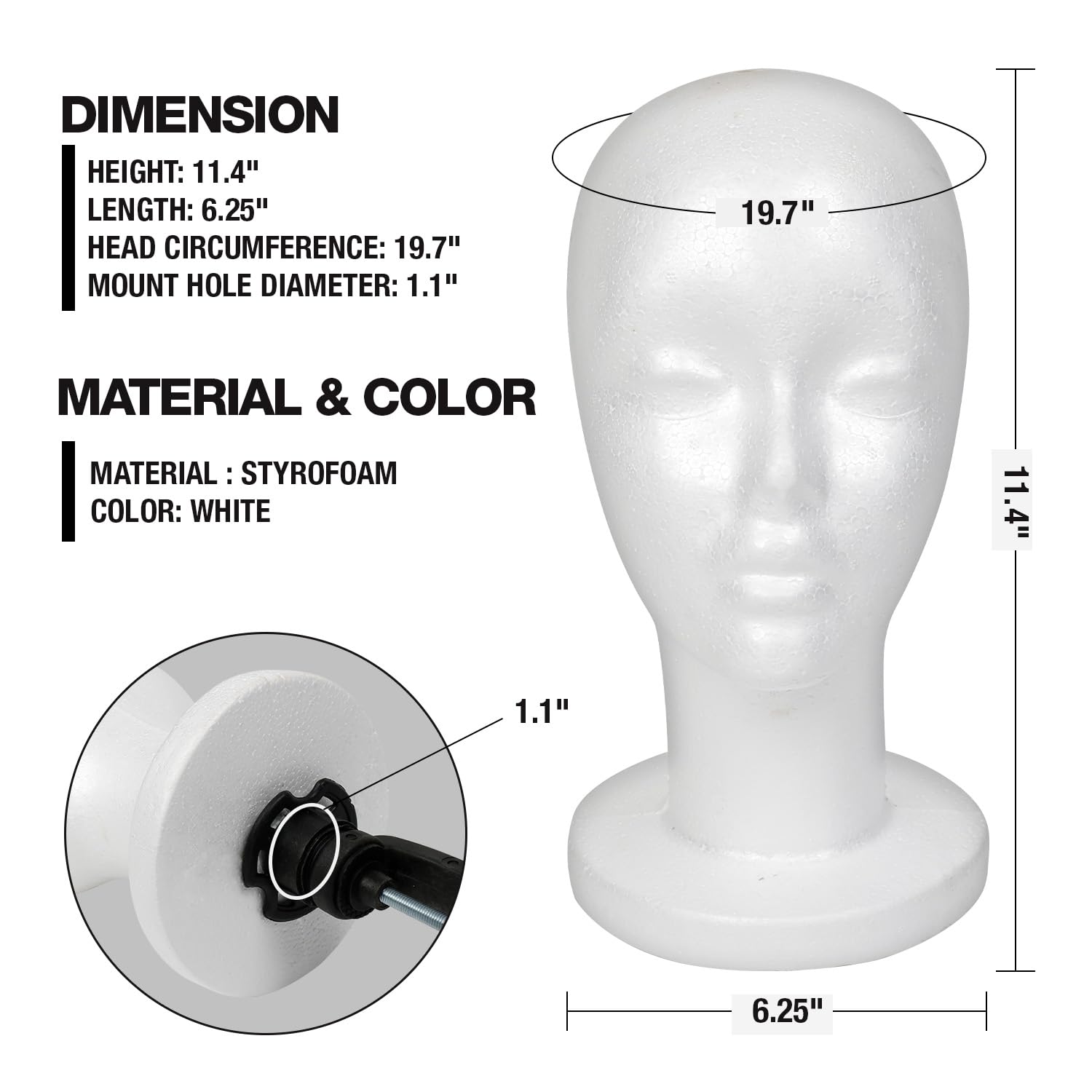 STUDIO LIMITED styrofoam head for wigs, lightweight and durable for styling sessions.