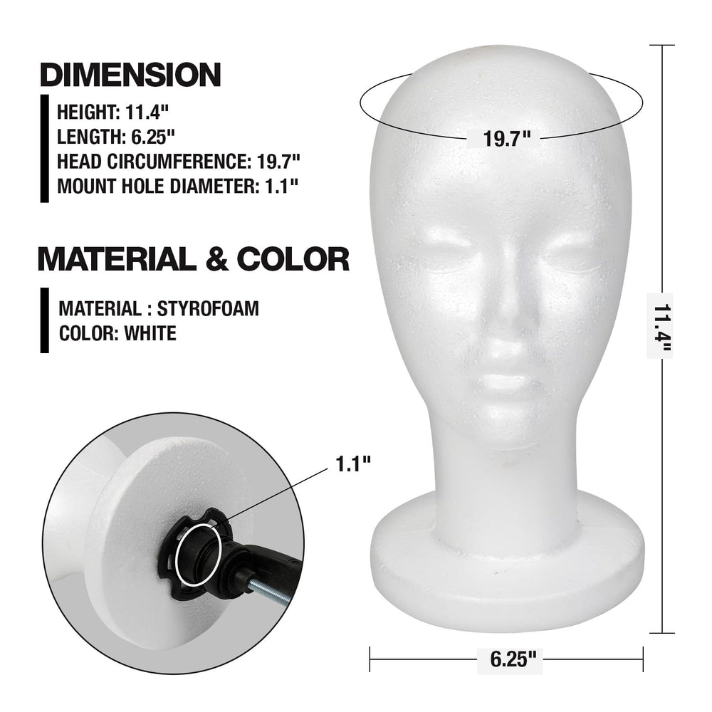 STUDIO LIMITED styrofoam head for wigs, lightweight and durable for styling sessions.