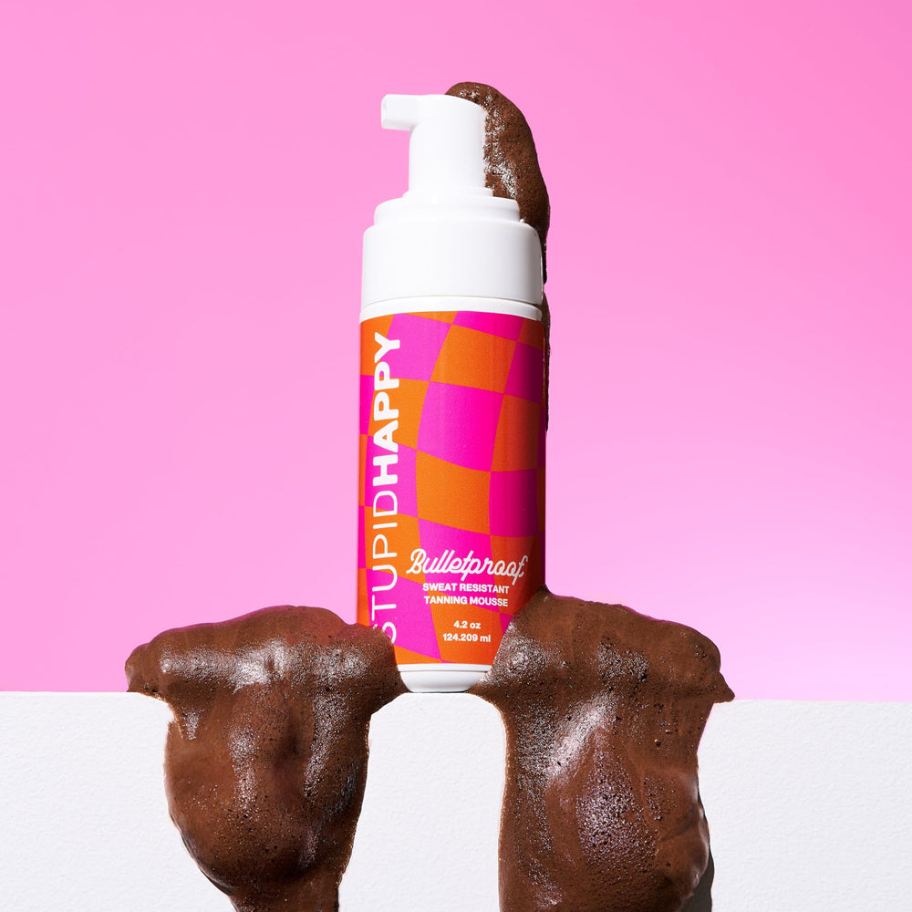 Stupid Happy self tanner mousse water-resistant layer after splash