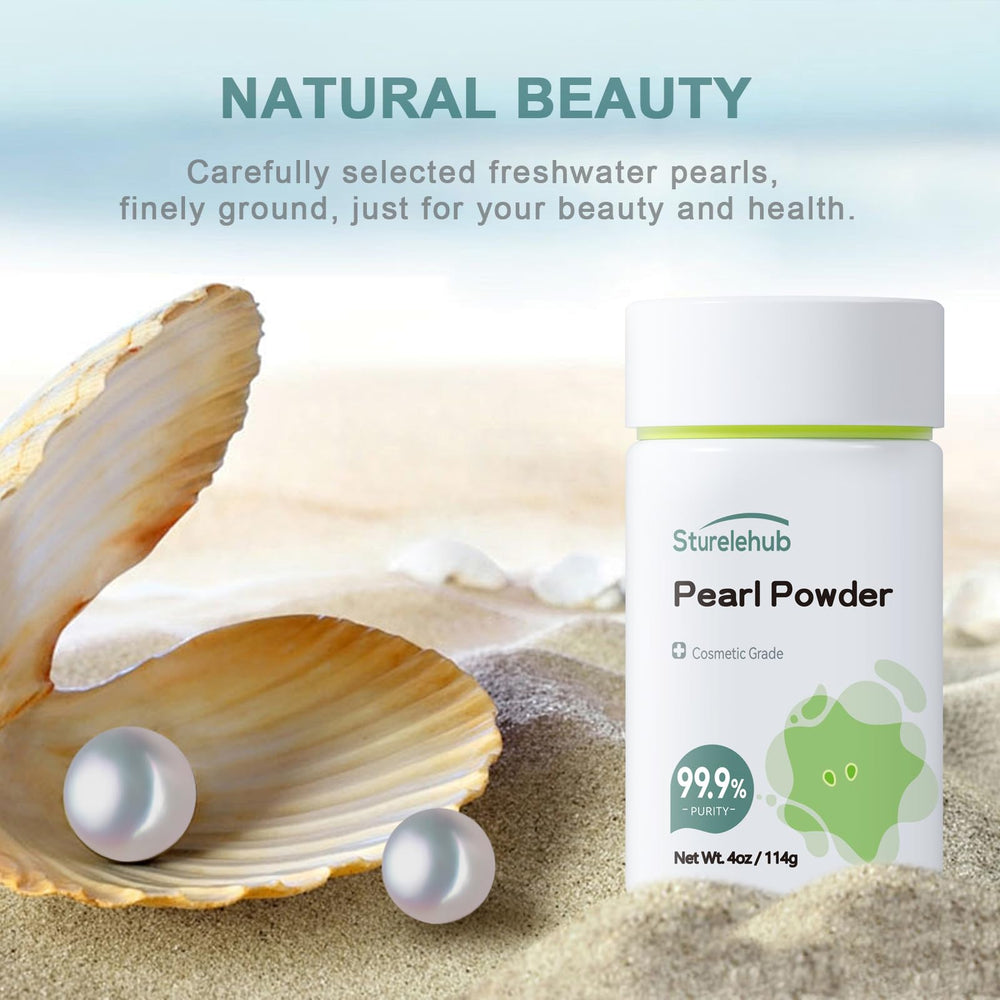 Sturelehub pearl powder texture close-up highlights fine exfoliating particles.
