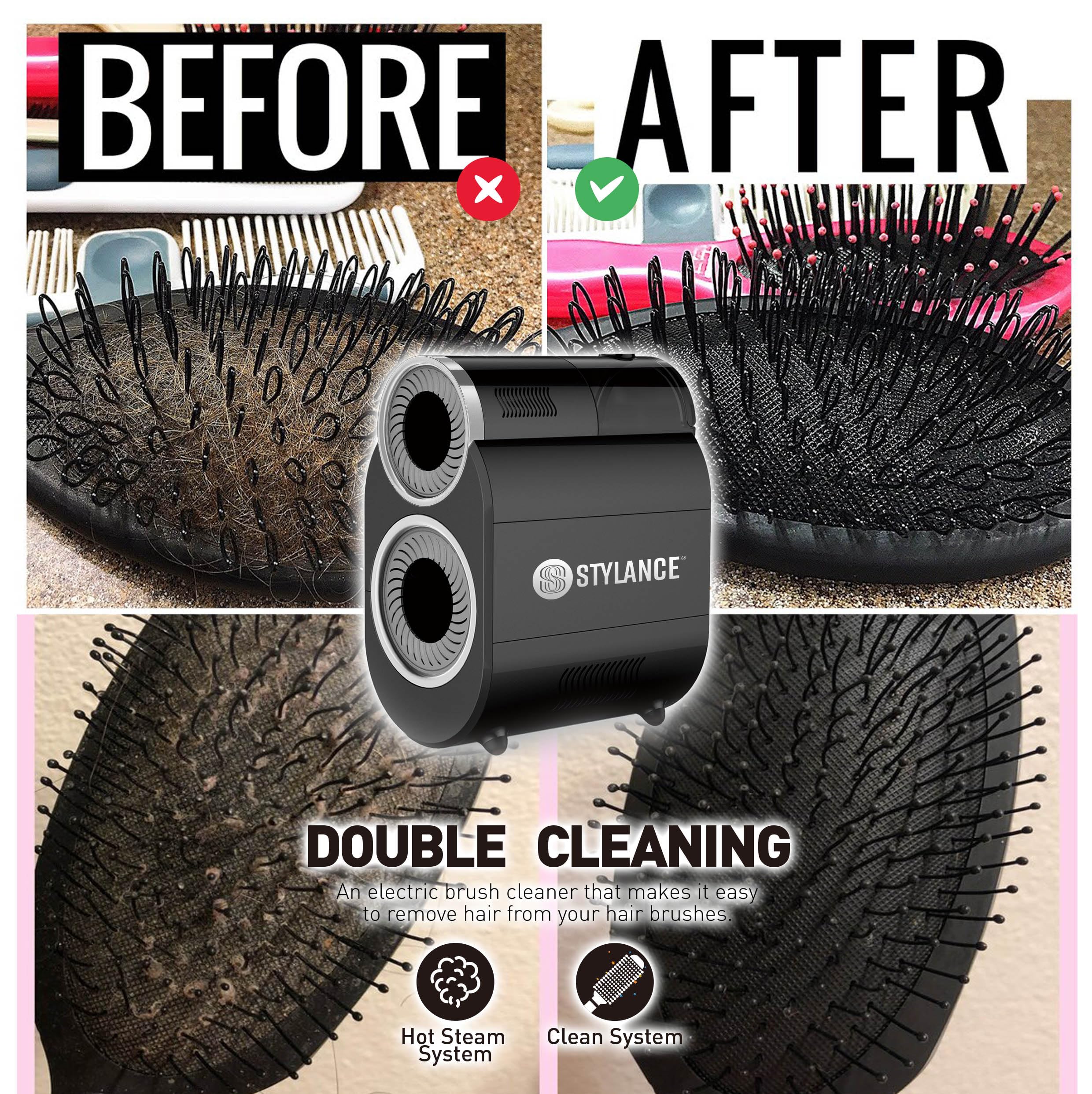STYLANCE automatic hair brush cleaner clean-system chamber after use.