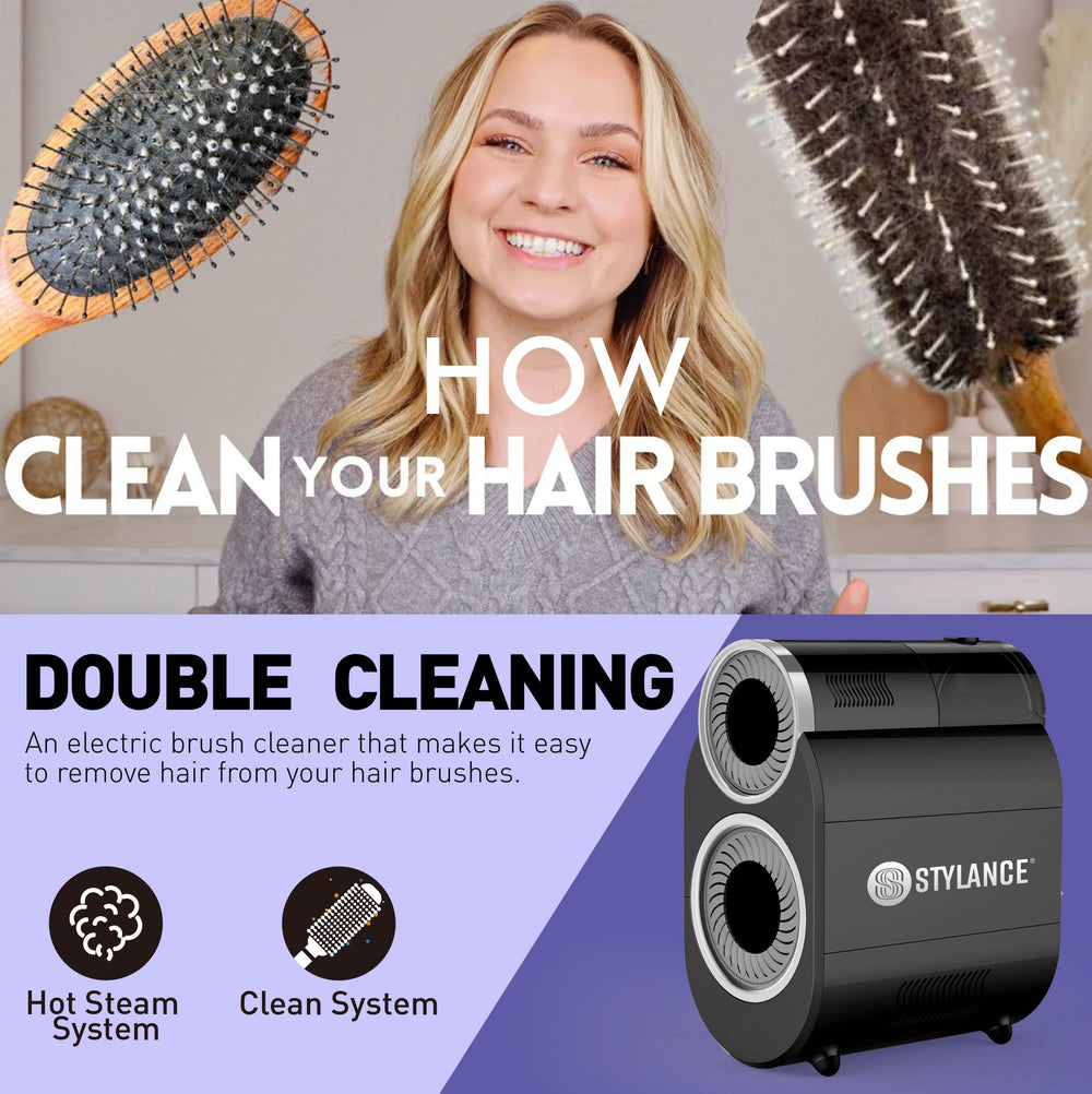 STYLANCE automatic hair brush cleaner power switch close-up for easy startup.