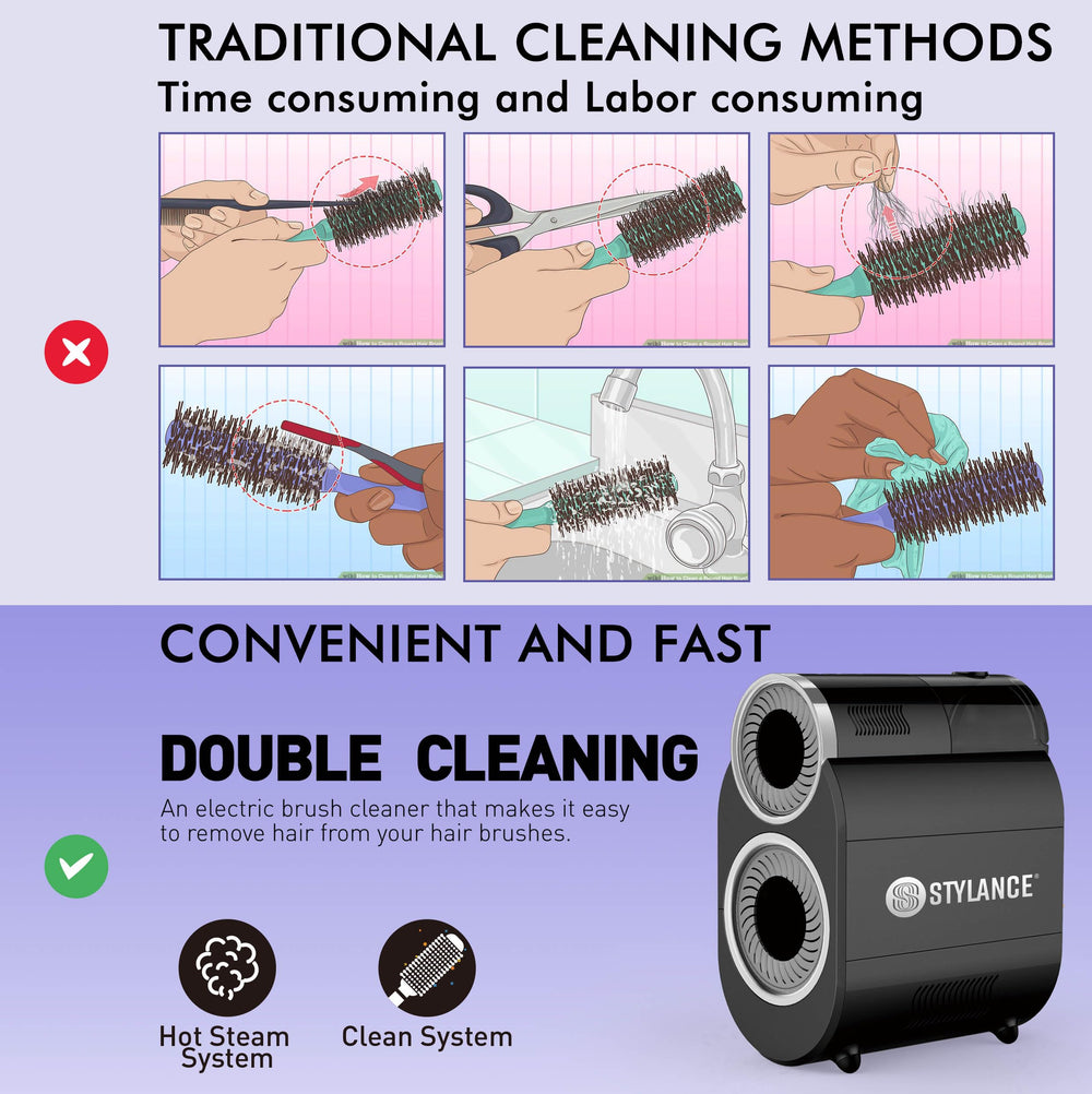 STYLANCE automatic hair brush cleaner ready-state display showing when to start.