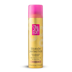 STYLE EDIT dark blonde root concealer spray bottle for quick root coverage.