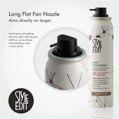 Style Edit light brown root concealer on hair demonstrates color-adaptive pigments.