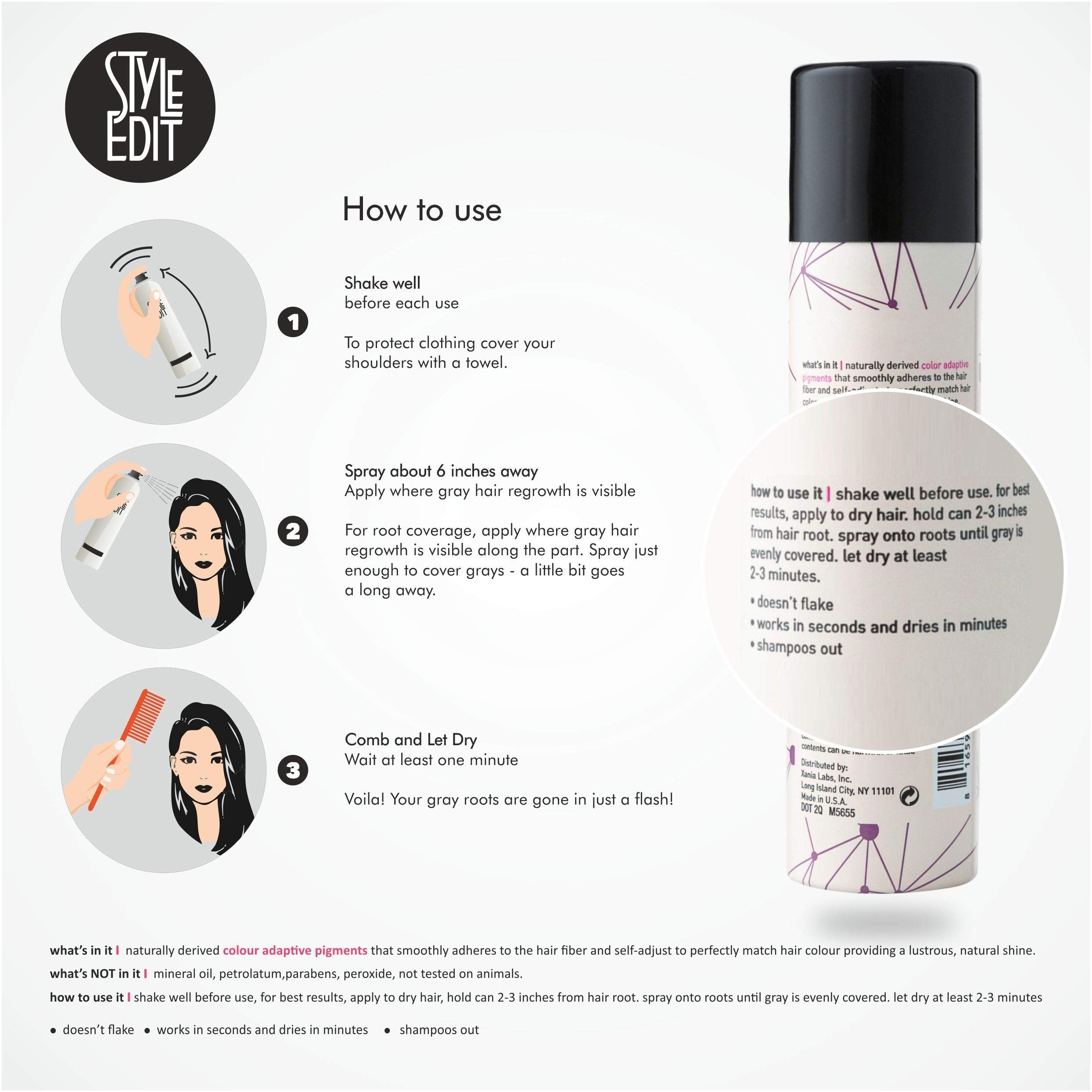 STYLE EDIT Root Concealer spray on roots demonstrates fast, natural-looking color.