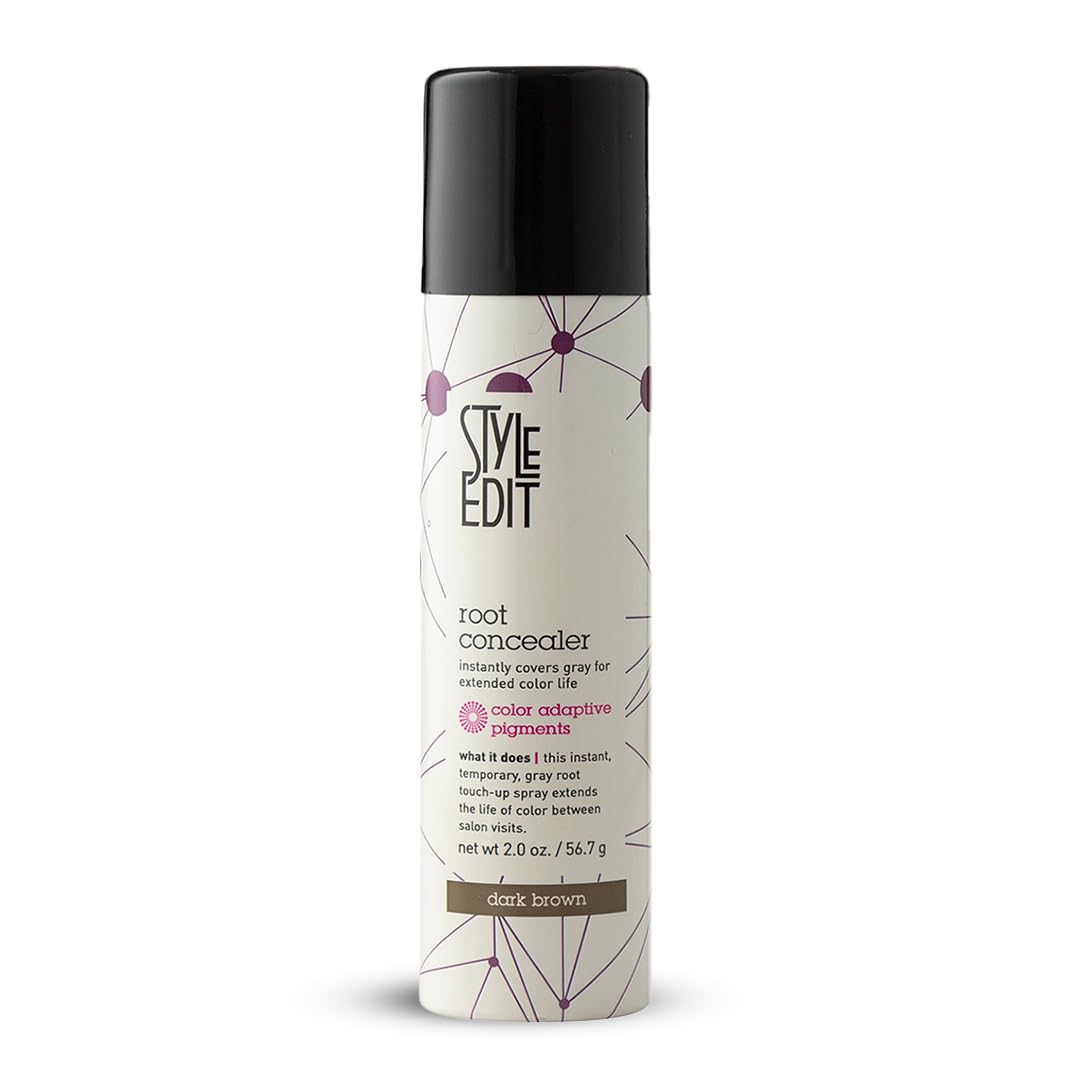 Style Edit Root Concealer Spray bottle top view for quick, salon-quality root coverage between visits.