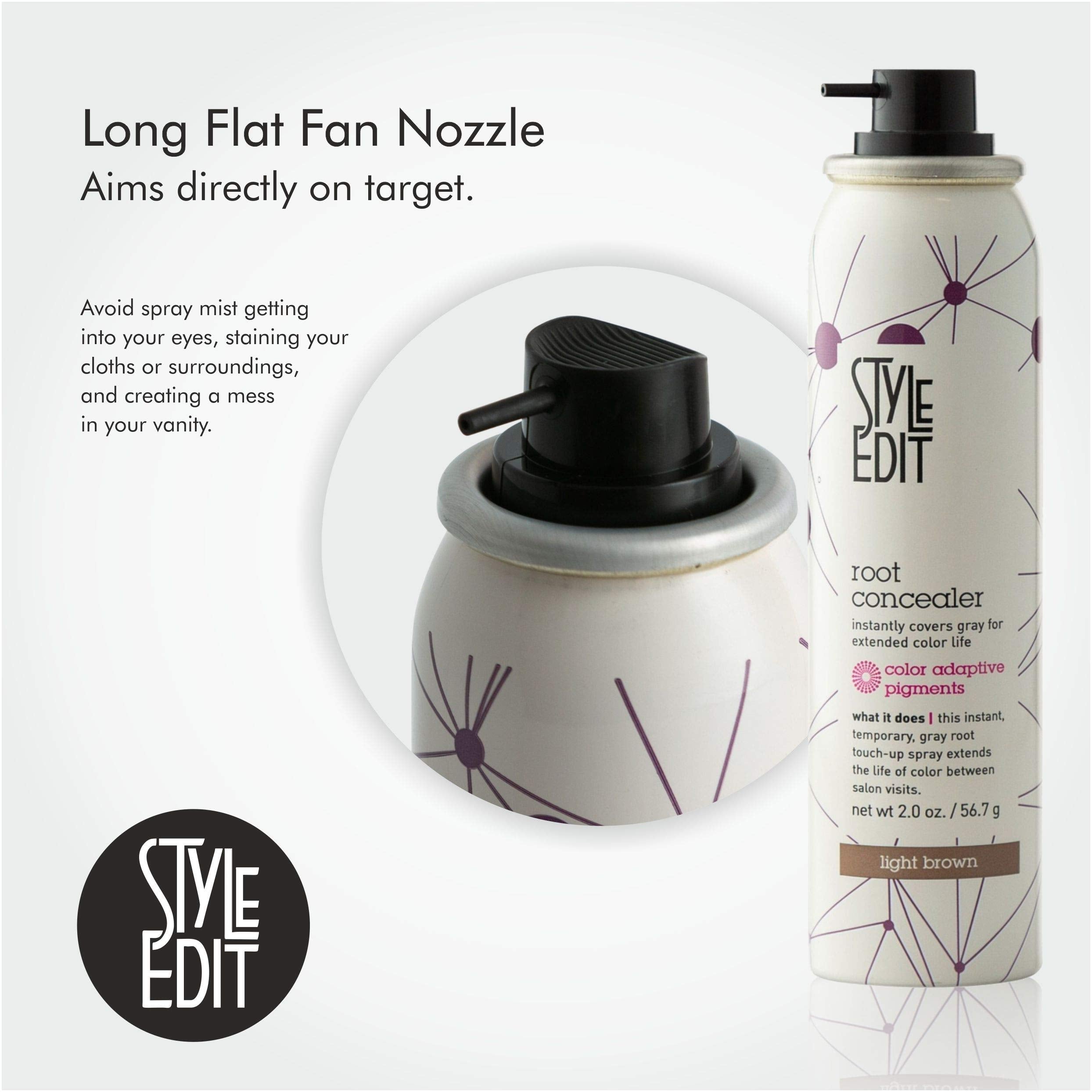 Style Edit Root Concealer spray-on-hair application demonstrates easy coverage.