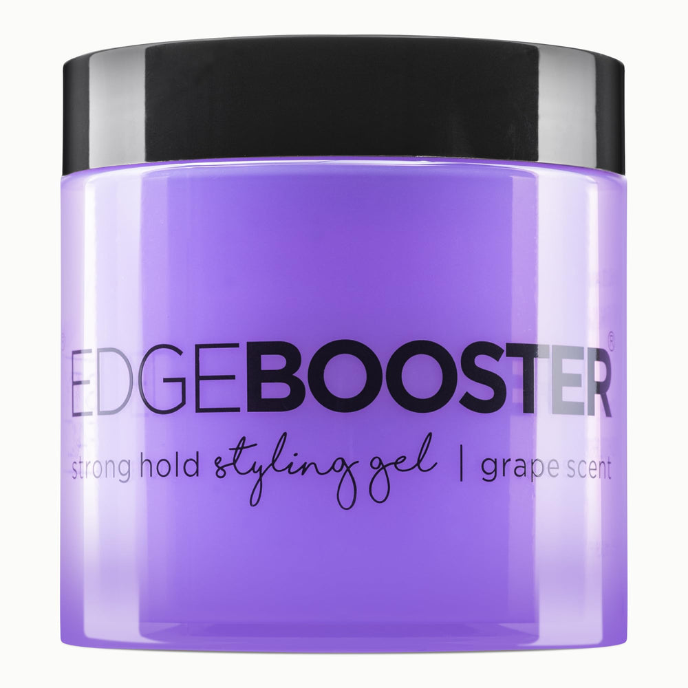 Style Factor EDGE BOOSTER bottle closeup highlighting alcohol-free hold and shine.