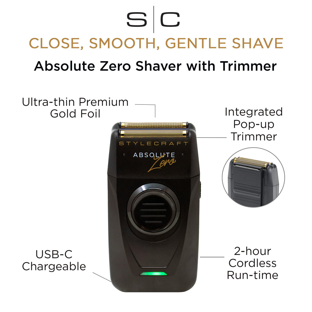 StyleCraft Absolute Zero foil shaver back view showcasing retractable precision trimmer for 2-in-1 grooming