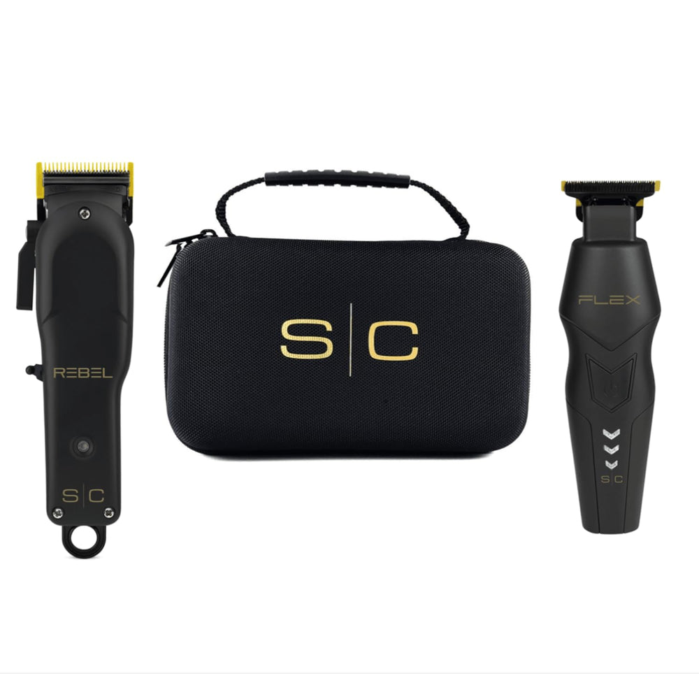 Stylecraft Flex Trimmer and Rebel Clipper in travel case for on-the-go styling convenience