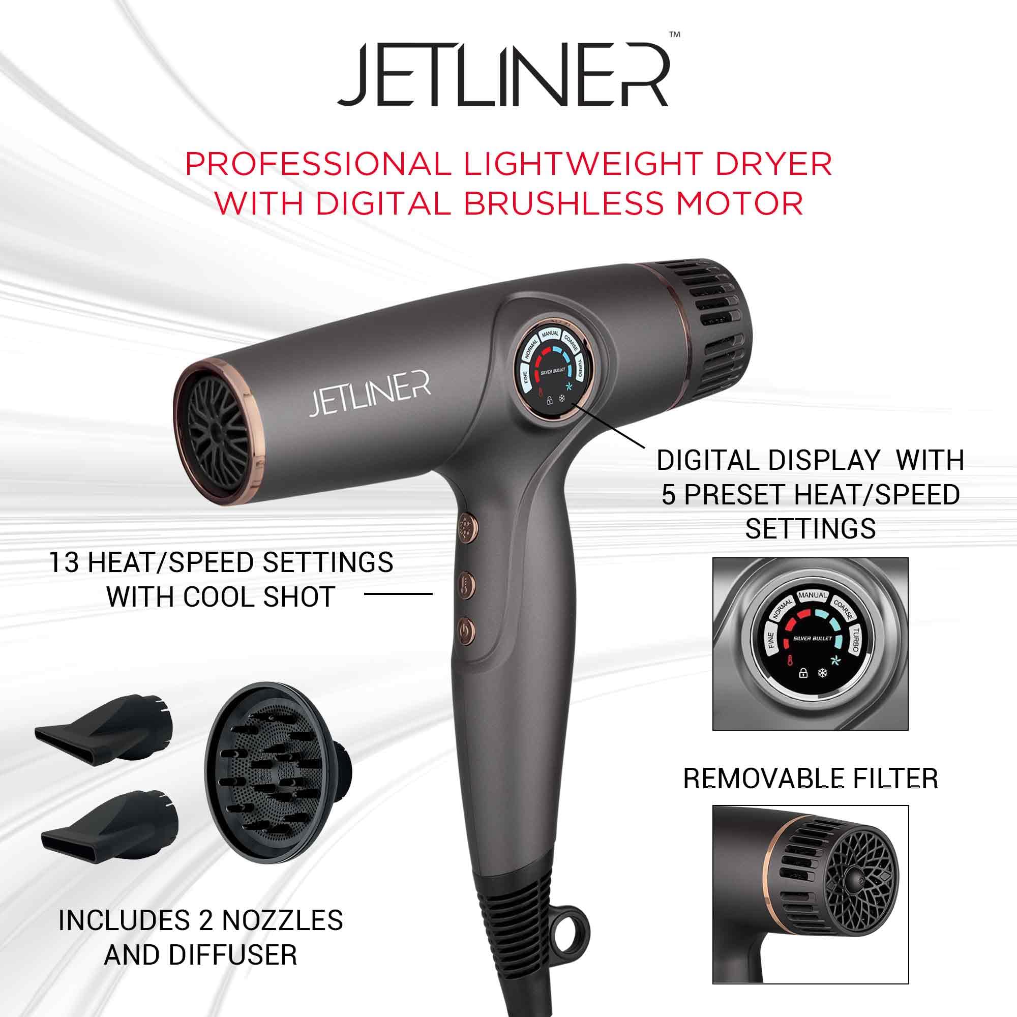 StyleCraft JetLiner digital display showing precise preset controls for tailored styling.
