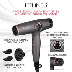 StyleCraft JetLiner digital display showing precise preset controls for tailored styling.
