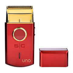 StyleCraft Uno shaver close-up showing gold titanium foil for sensitive-skin comfort.