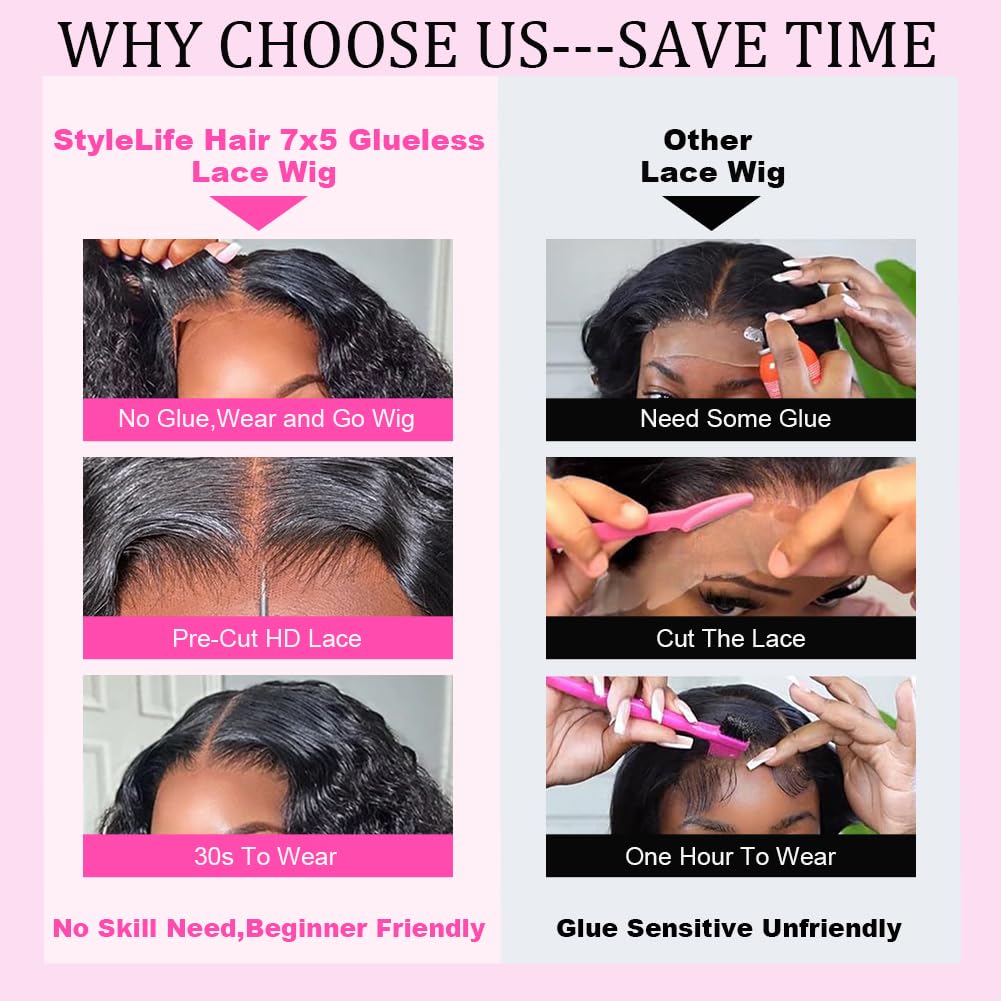 StyleLife 7x5 HD lace-front wig with seamless scalp look and versatile parting.