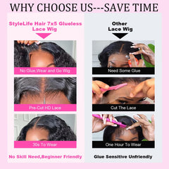 StyleLife 7x5 HD lace-front wig with seamless scalp look and versatile parting.