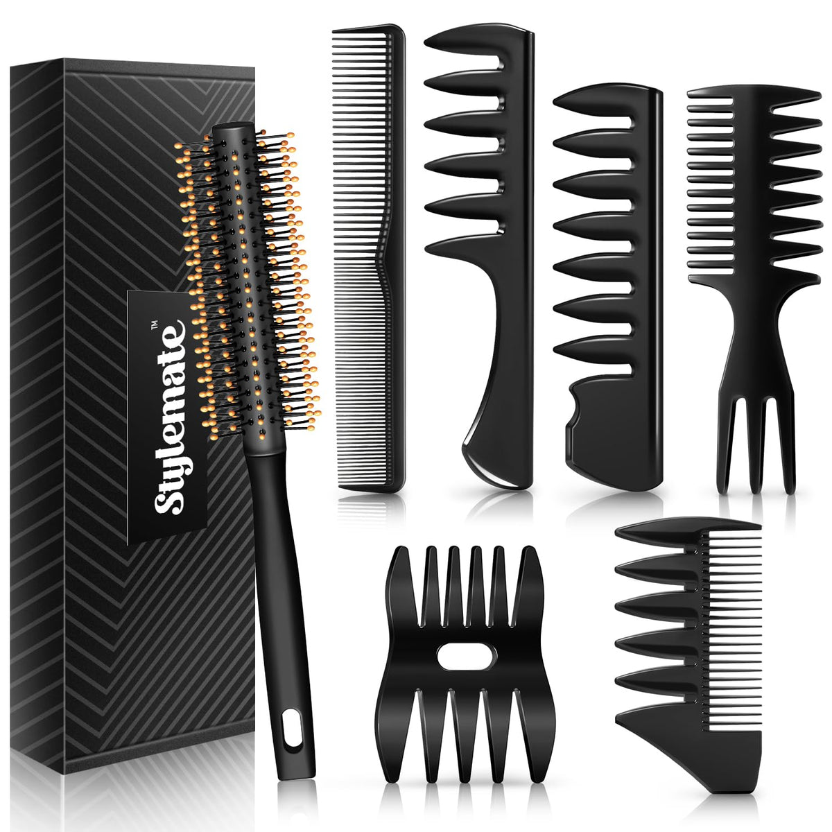 Stylemate men's hair styling combs with roller brush delivering volume for textured quiffs