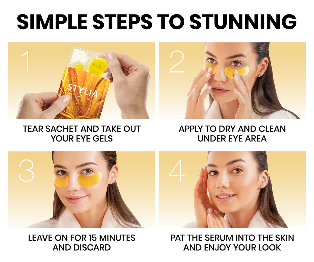 Stylia eye-patches packaging front highlighting luxurious spa at home