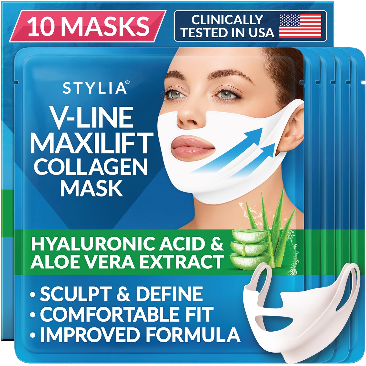 Stylia MaxiLift mask defines the jawline with enhanced contouring.