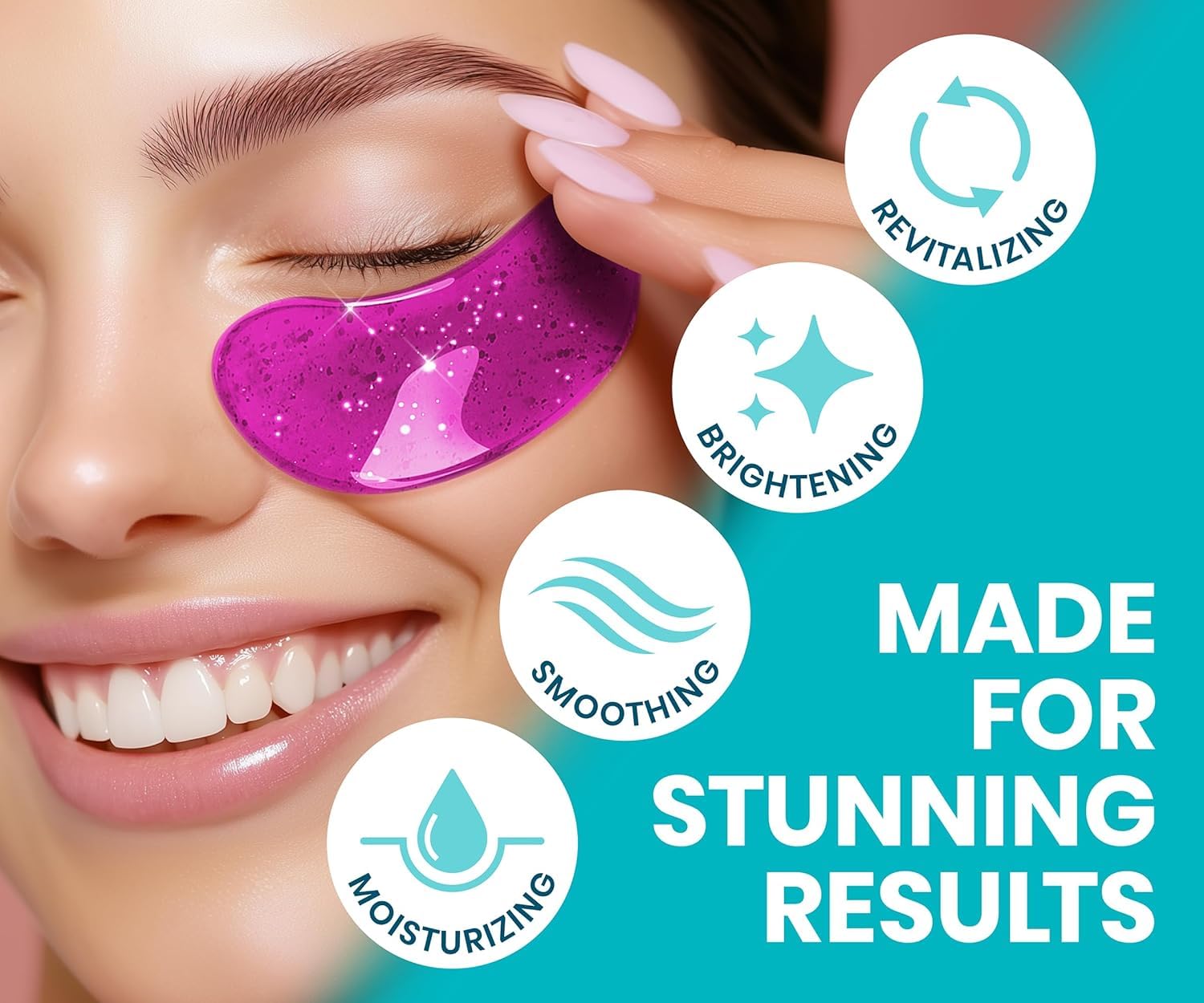 Stylia red-algae ingredient under-eye patch close-up suggesting cooling and hydrating effect.