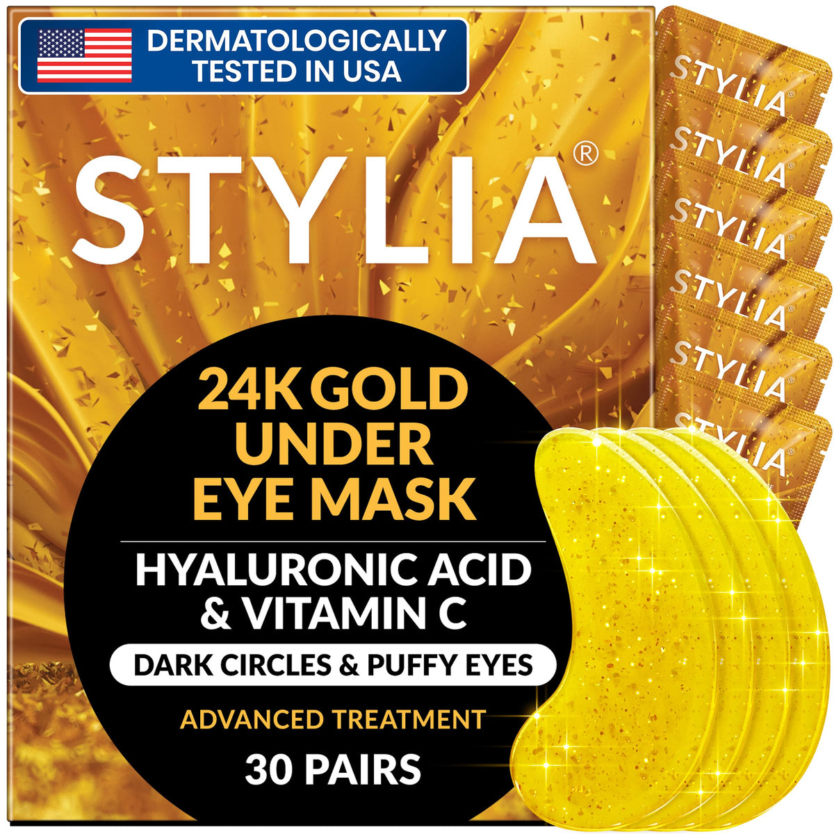 Stylia under-eye patches gold-serum closeup for hydrated eyes