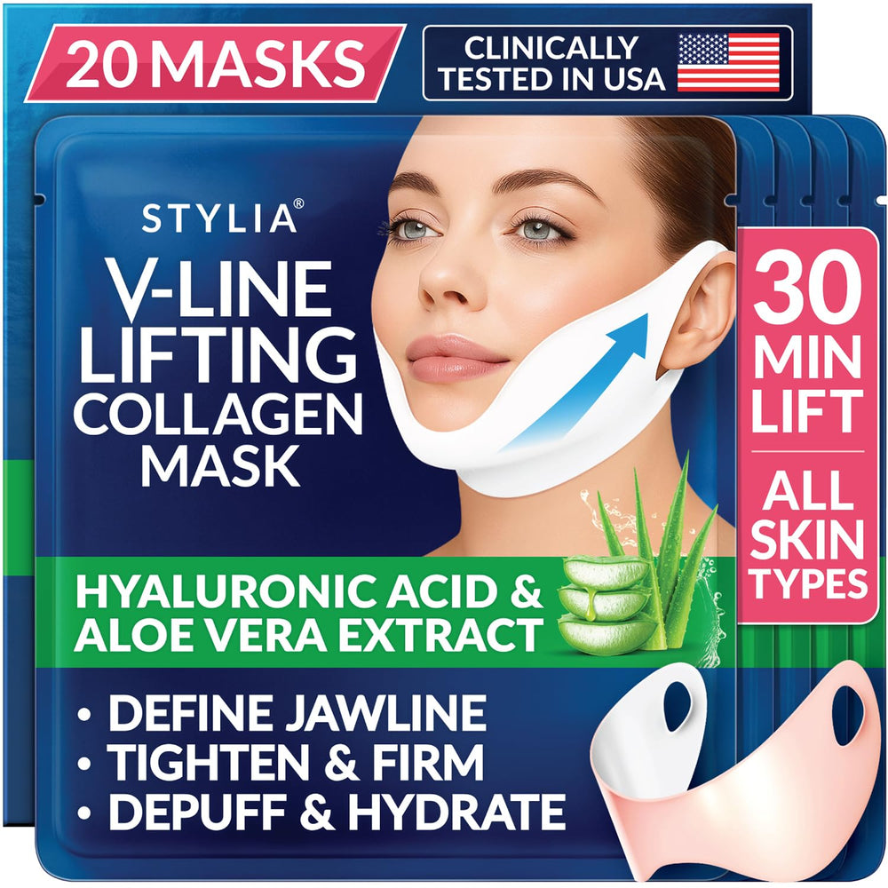 Stylia V Line lifting mask packaging highlights premium collagen formula for contouring.